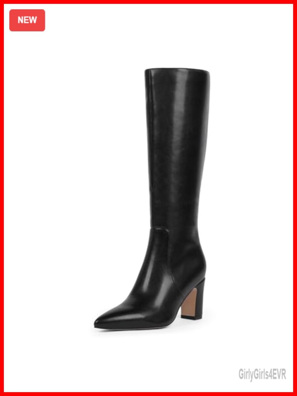 Faux Leather Knee High Boots Pointed Toe Chunky Heel Tall Boots for Women